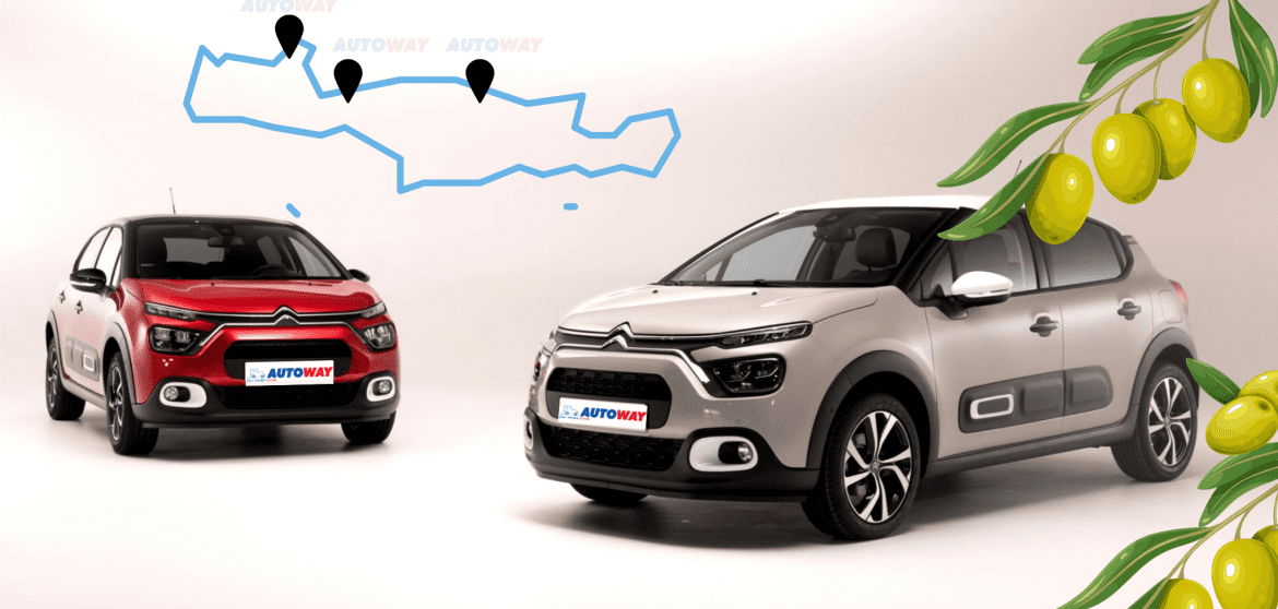 Citroen c3 olive oils and Crete. autoway logo plate